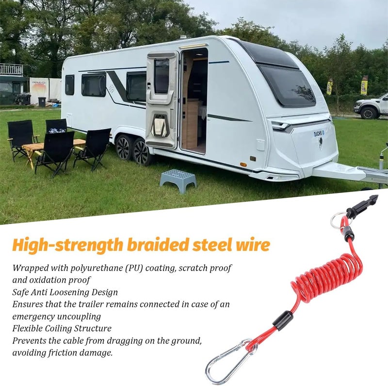 SWPHRT 6FT Trailer Breakaway Cable, Stainless Steel High Rebound RV Spring Towing Coiled Wire Safety Lanyard with Pin, Heavy Duty Camper Emergency Break Switch Wire, Universal for RV Trailer - Image 4